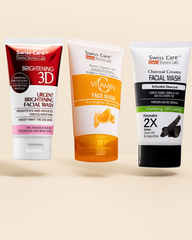 Swiss Care Face Wash Bundle – Brightening, Vitamin & Charcoal Trio